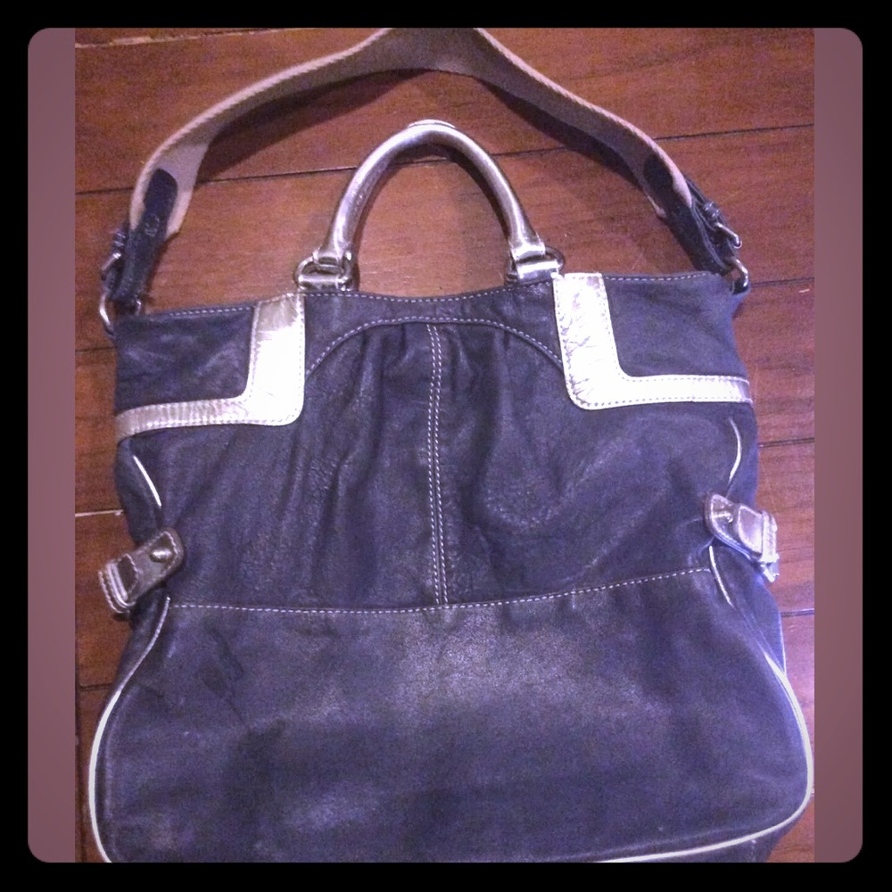 TRACY REESE Denim Blue & Silver Leather Handbag